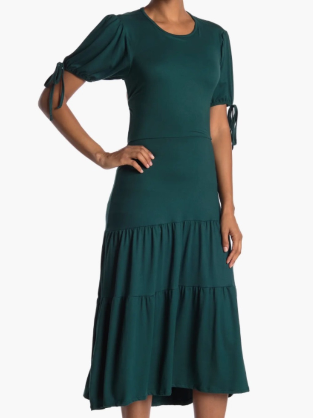 NWT Long Open Back Stretch Tiered Velvet Torch Dress Dark Green S